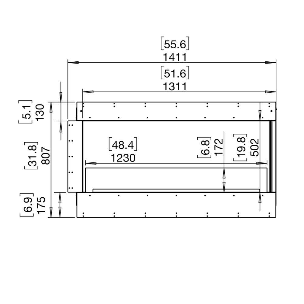 flex 50rc right corner ethanol fireplace insert Technical Drawing Front View