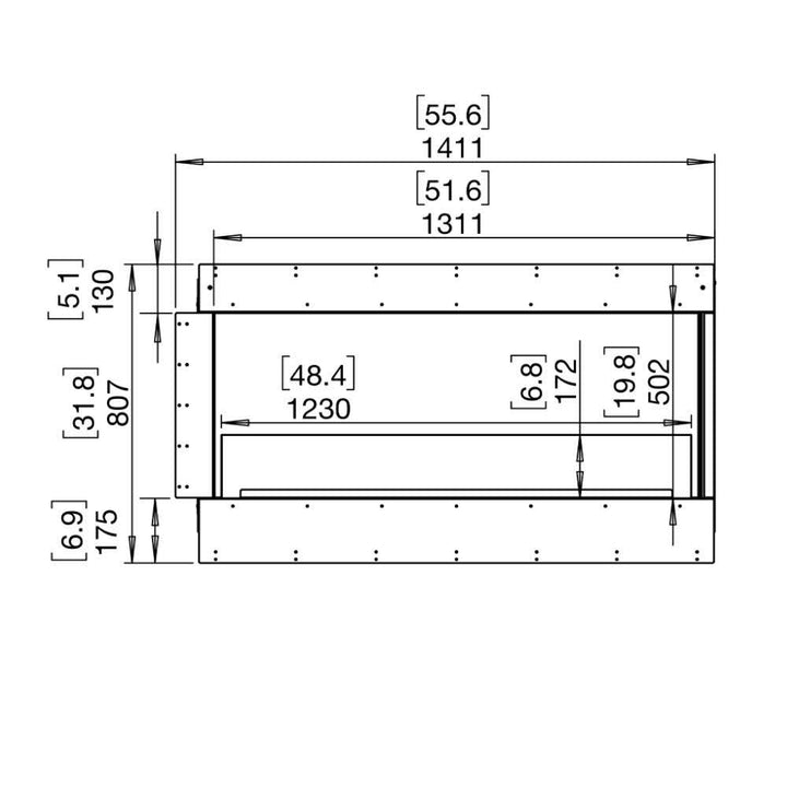 flex 50rc right corner ethanol fireplace insert Technical Drawing Front View