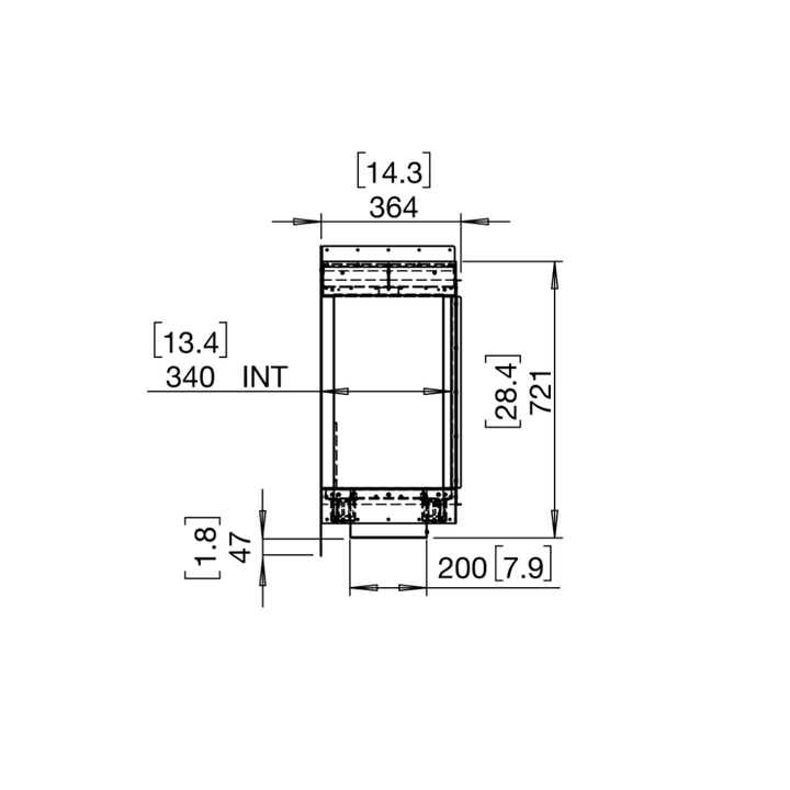 flex 50rc right corner ethanol fireplace insert Technical Drawing Side View