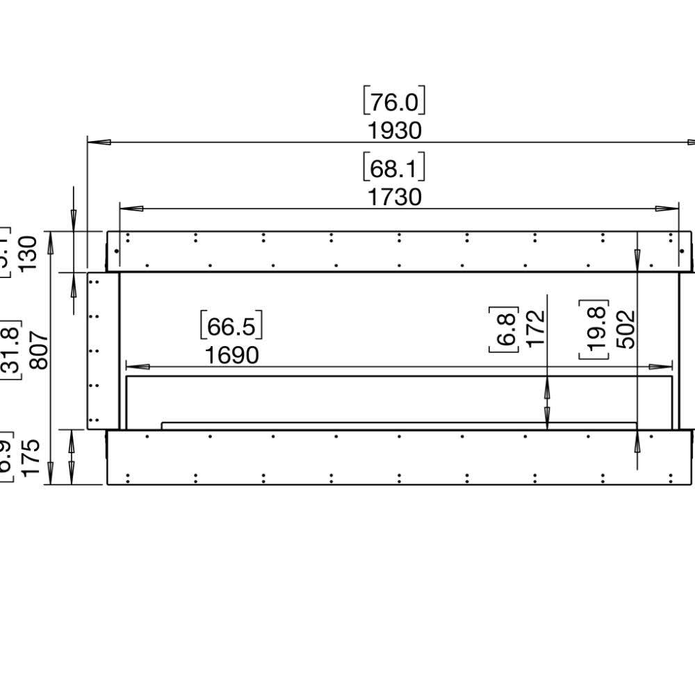 flex 68DB double sided ethanol fireplace insert Technical Drawing Front View