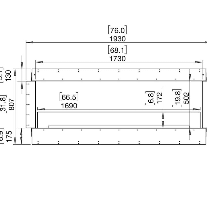 flex 68DB double sided ethanol fireplace insert Technical Drawing Front View