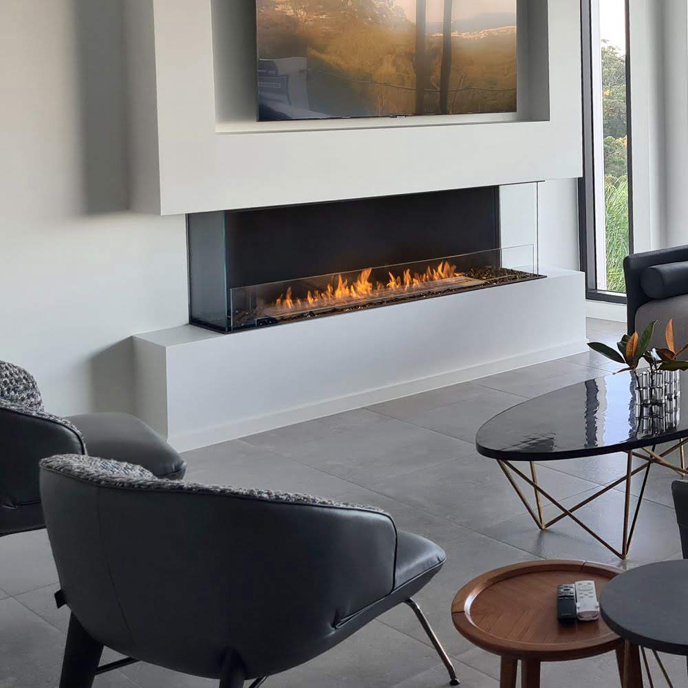 flex 68by bay ethanol fireplace insert Stylish Living Room with Feature Lighting