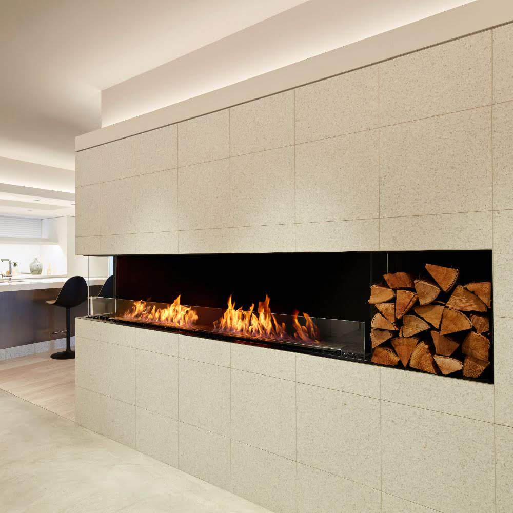 flex 68lc left corner ethanol fireplace insert Chic Kitchen Dining Area Integrated Storage