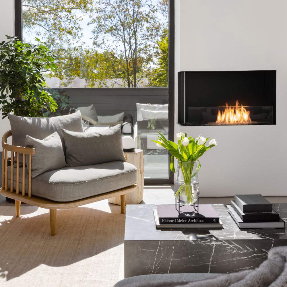 flex 68lc left corner ethanol fireplace insert Sophisticated Lounge Area Natural Light