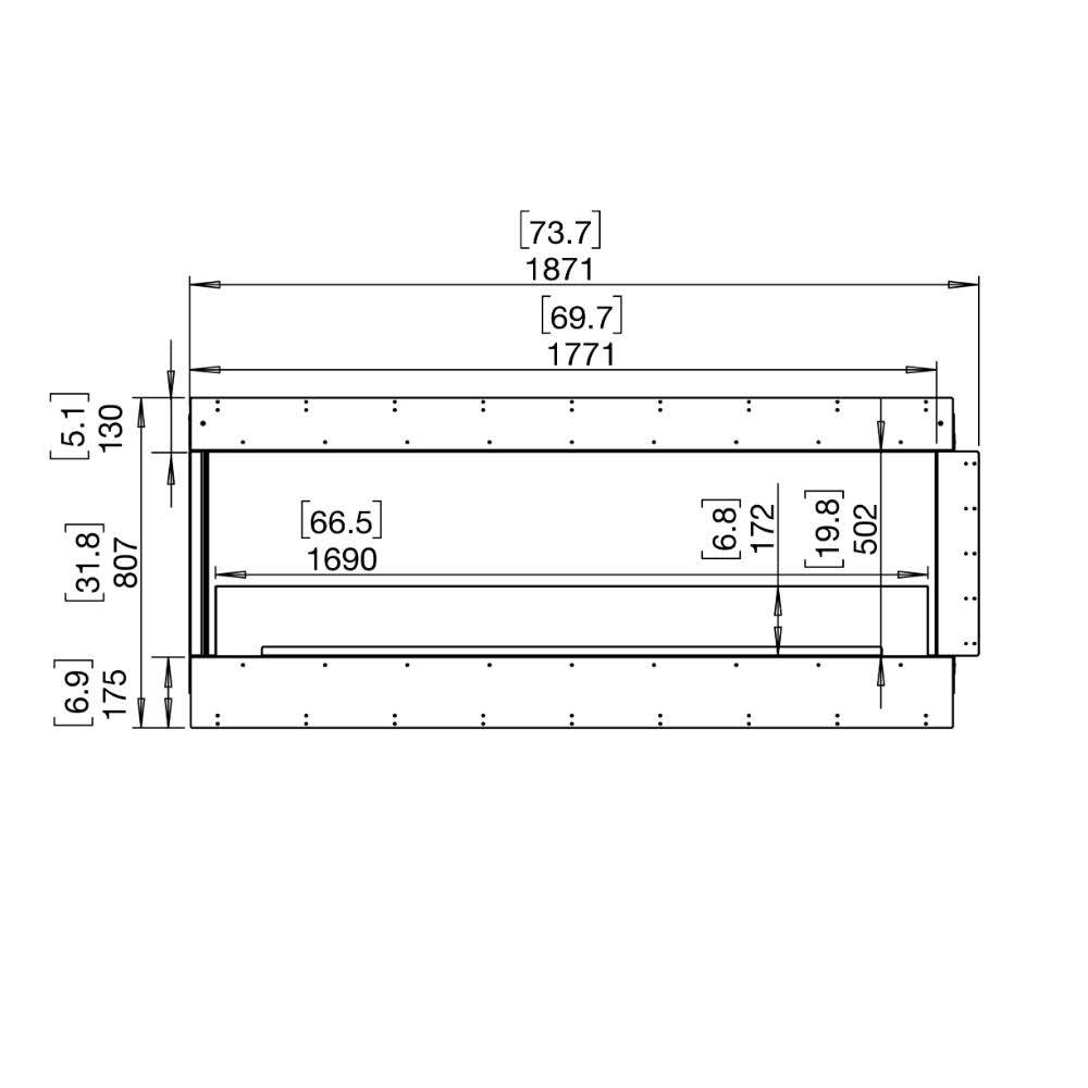 flex 68lc left corner ethanol fireplace insert Technical Drawing Front View