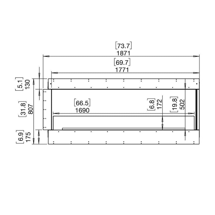 flex 68rc right corner ethanol fireplace insert Technical Drawing Front View