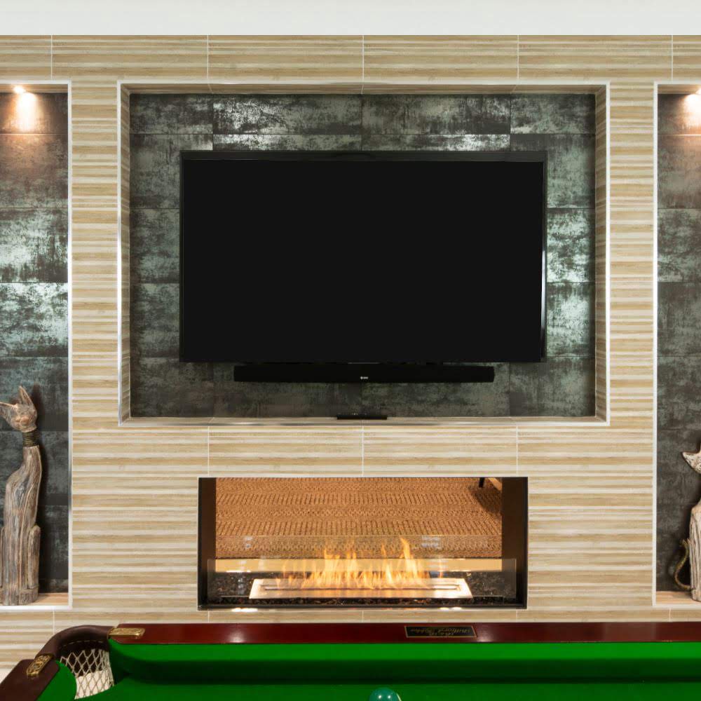 flex 86DB double sided ethanol fireplace insert Stylish Wooden Panel Backdrop