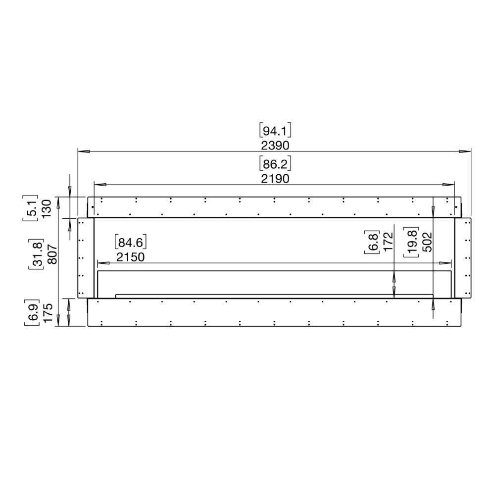 flex 86DB double sided ethanol fireplace insert Technical Drawing Front View
