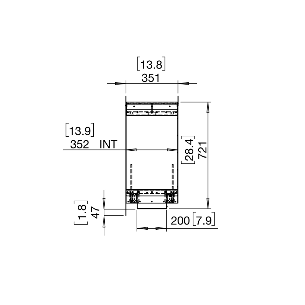 flex 86DB double sided ethanol fireplace insert Technical Drawing Side View
