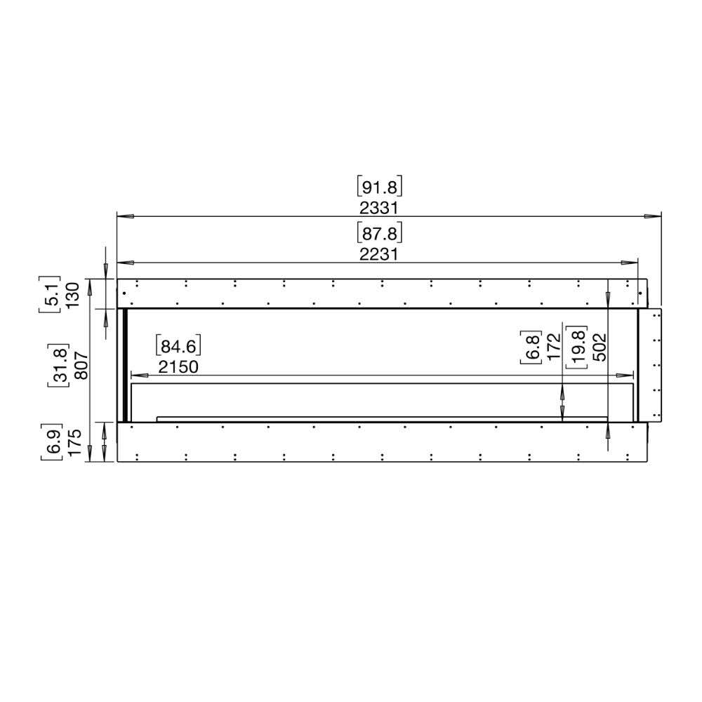 flex 86lc left corner ethanol fireplace insert Technical Drawing Front View