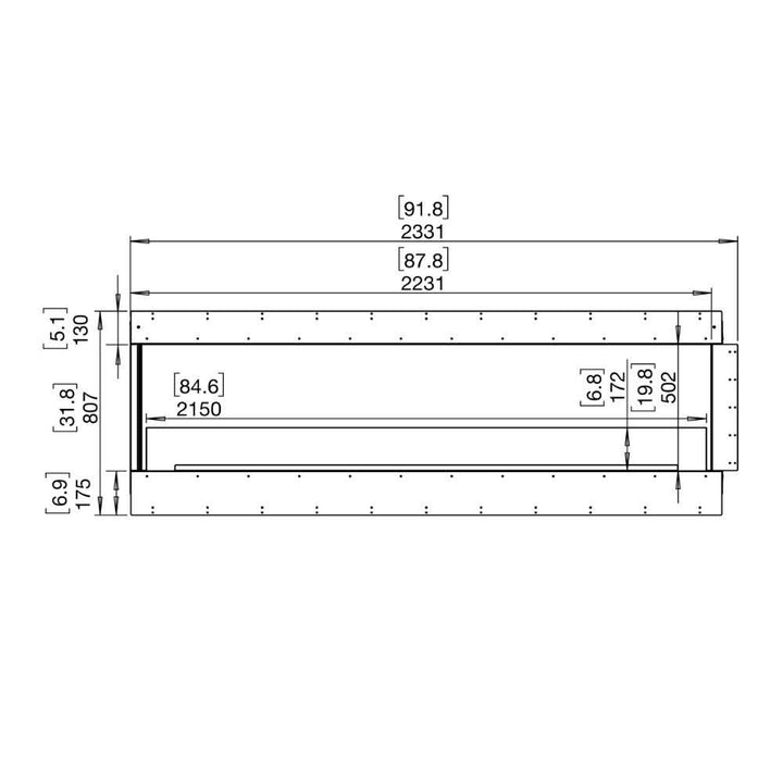 flex 86lc left corner ethanol fireplace insert Technical Drawing Front View