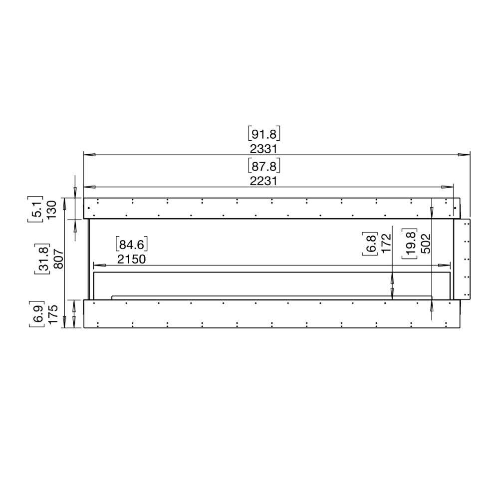 flex 86pn peninsula ethanol fireplace insert Technical Drawing Front View