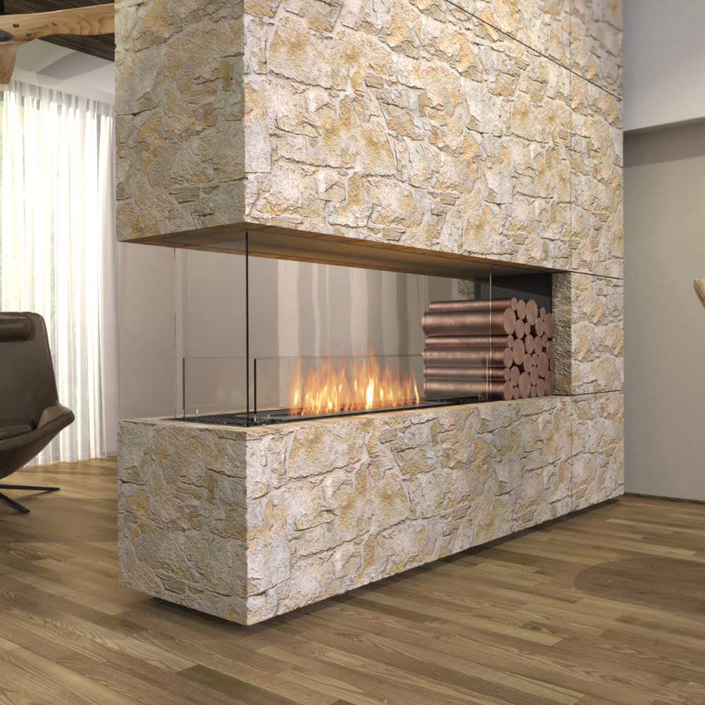 flex 86pn peninsula ethanol fireplace insert stone cladding