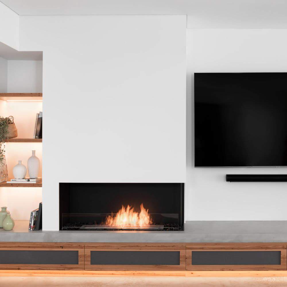 flex 86rc right corner ethanol fireplace insert Stylish Black White Living Room