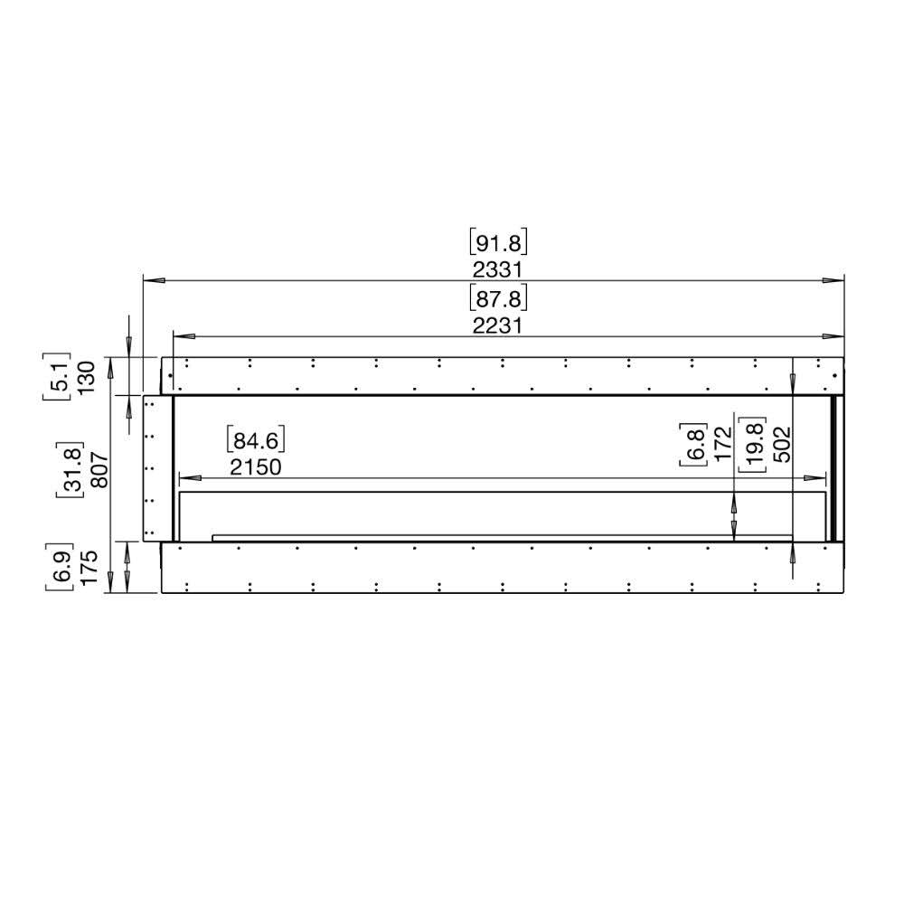 flex 86rc right corner ethanol fireplace insert Technical Drawing Front View