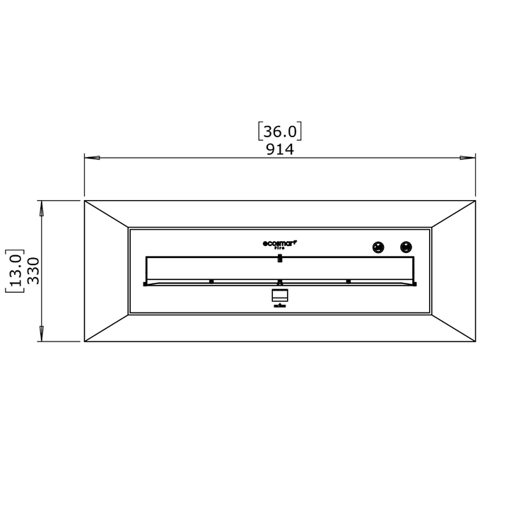 grate 36 ethanol fireplace for traditional fireplaces Technical Drawing Plan View