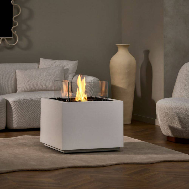 sidecar 24 ethanol fire pit table bone flame white sofa